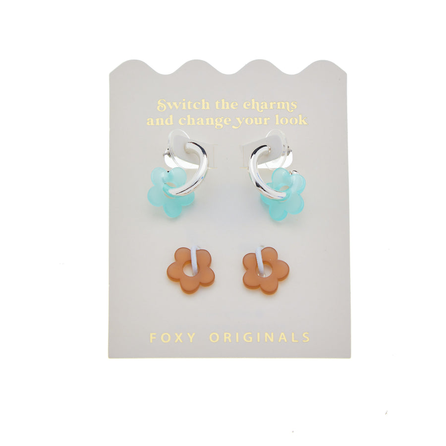 Aqua & Sand Flower Earrings in Silver