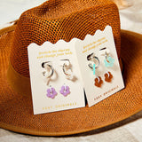 Aqua & Sand Flower Earrings in Silver