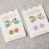 Purple & White Flower Earrings in Gold