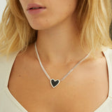 Amour Heart Necklace in Black/Silver