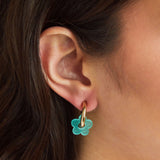 Aqua & Sand Flower Earrings in Gold
