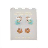 Aqua & Sand Flower Earrings in Gold
