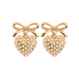 Bow Drop Earrings with Dot Pearls in Gold