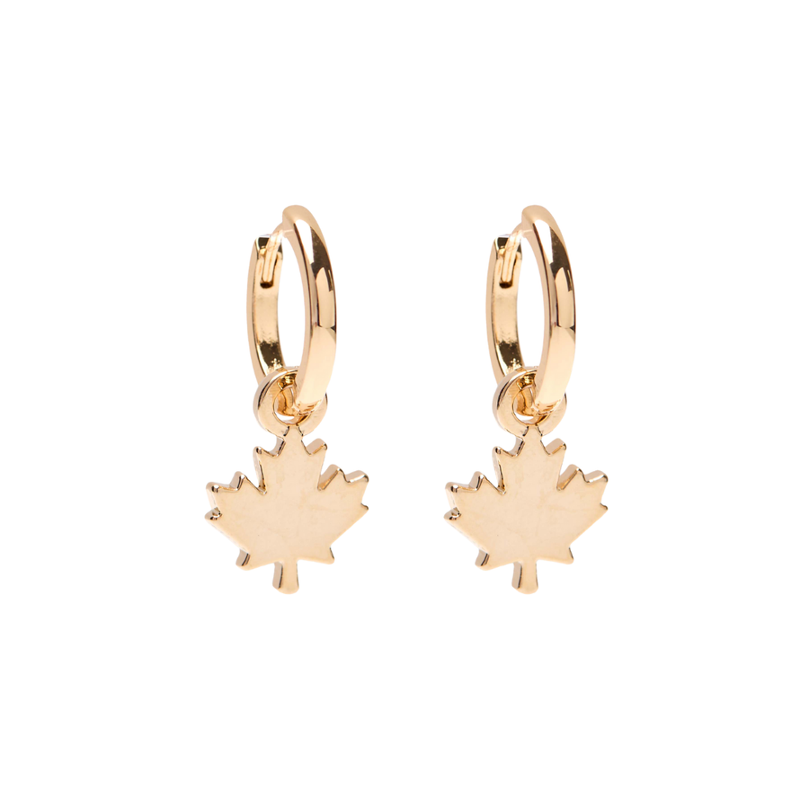 Maple Leaf Hoop Earrings in Gold