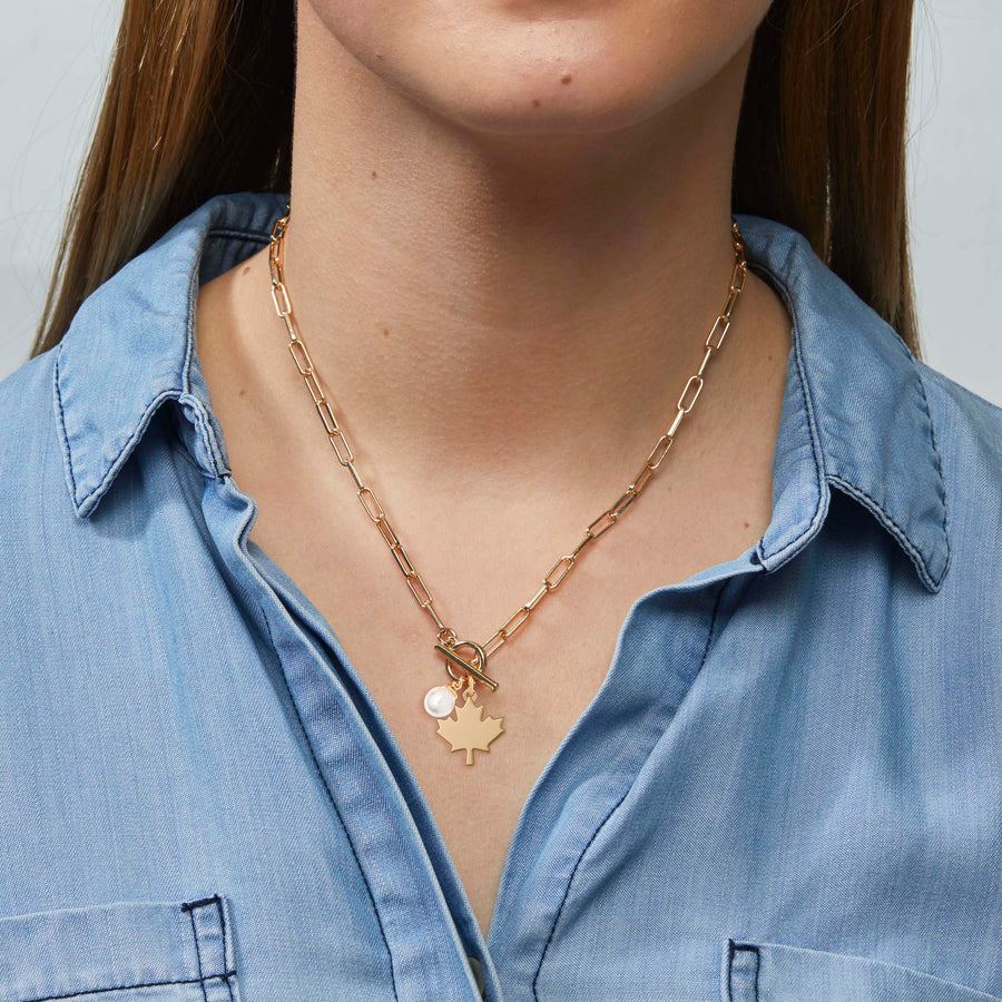 Maple Leaf Toggle Necklace in Gold