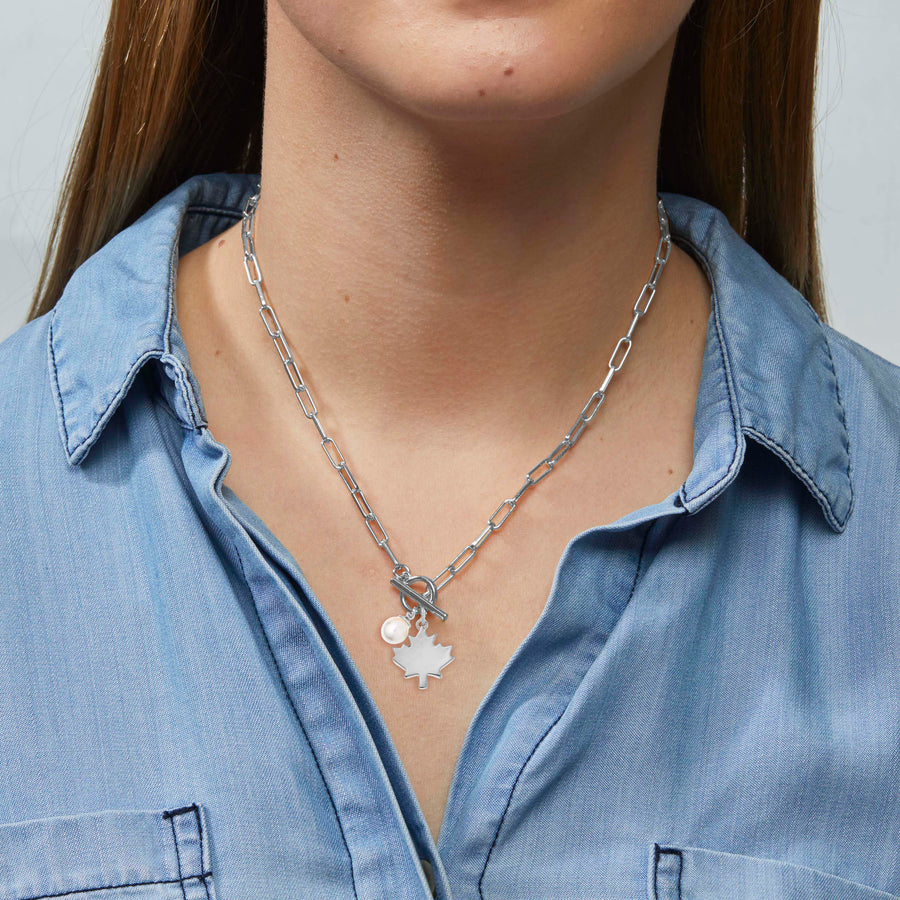 Maple Leaf Toggle Necklace in Silver