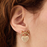 Bow Drop Earrings with Dot Pearls in Gold