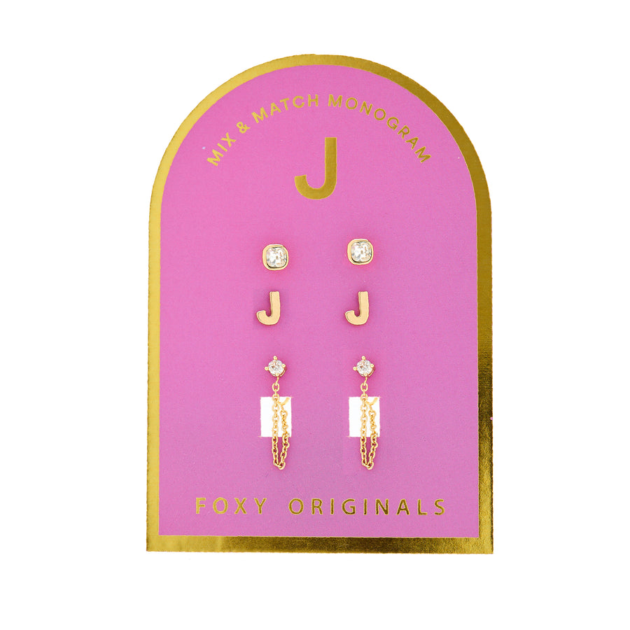 Monogram Earring Set J in Gold