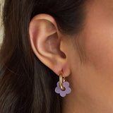 Purple & White Flower Earrings in Gold