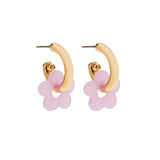 Purple & White Flower Earrings in Gold