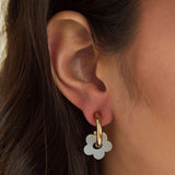 Purple & White Flower Earrings in Gold