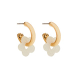 Purple & White Flower Earrings in Gold