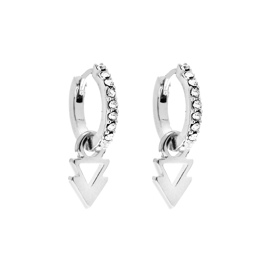Lightning Bolt and Triangle Charm Earrings in Silver