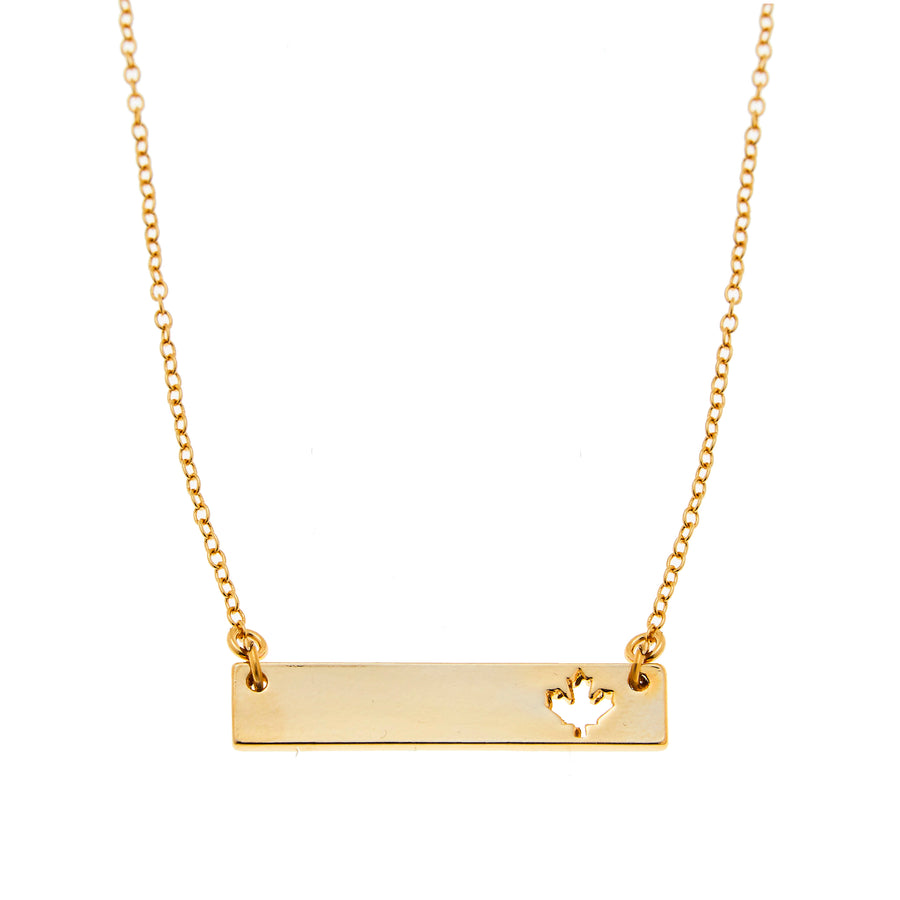 Maple Leaf Bar Necklace in Gold