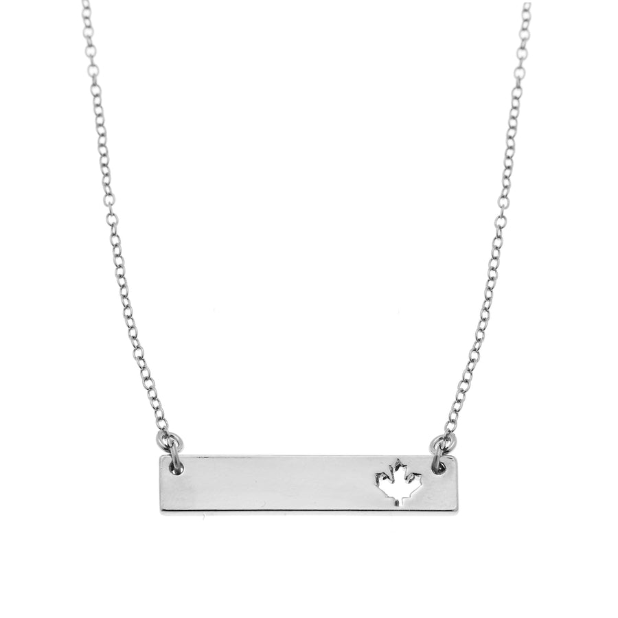 Maple Leaf Bar Necklace in Silver