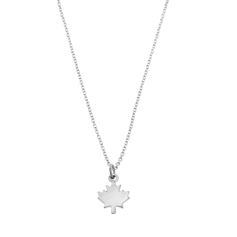 Maple Leaf Charm Necklace in Silver