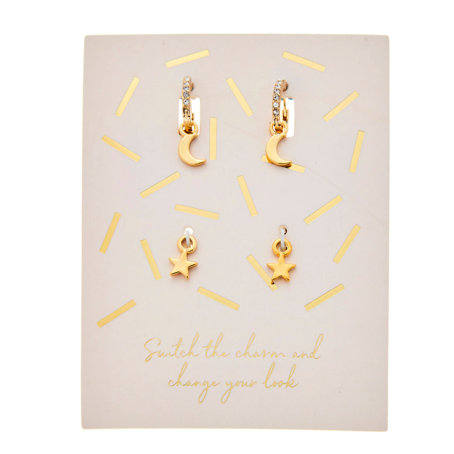 Moon and Star Charm Earrings in Gold